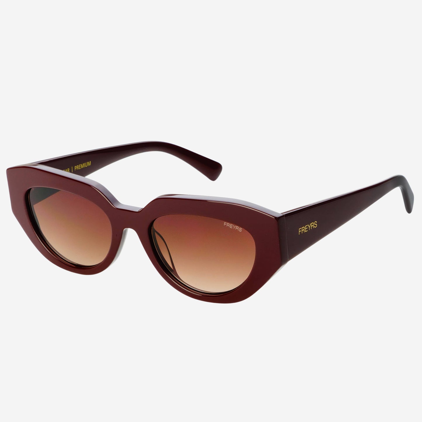 Brown sunglasses with a gradient lens on a white background