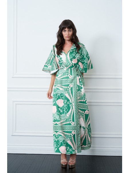 Emerald Rose Satin Wrap Dress