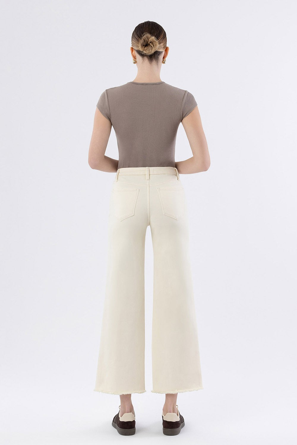 Ecru High Rise Wide Leg Jeans
