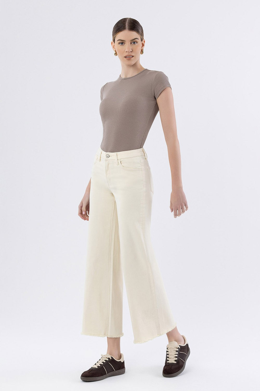 Ecru High Rise Wide Leg Jeans