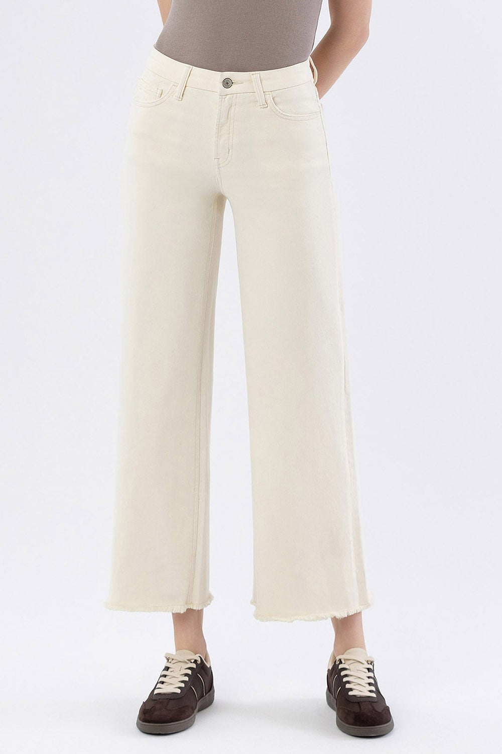 Ecru High Rise Wide Leg Jeans