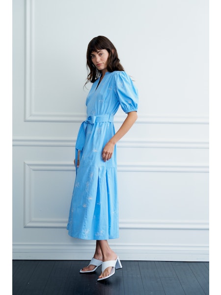 Coastal Cruisin’ Embroidered Blue Midi Dress