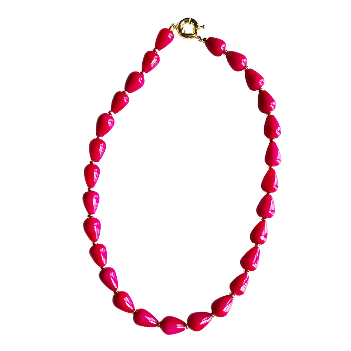 Necklace with pink beads on a white background