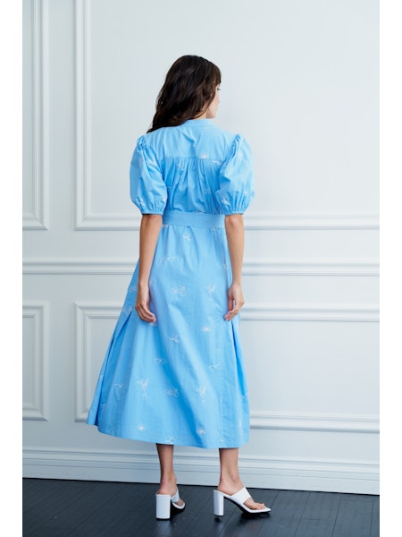 Coastal Cruisin’ Embroidered Blue Midi Dress