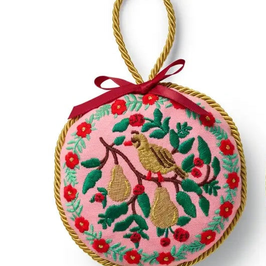 Partridge in a Pear Tree Embroidered Christmas Ornament