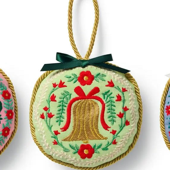 Golden Christmas Bell Embroidered Ornament