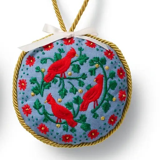 Christmas Cardinals Embroidered Ornament