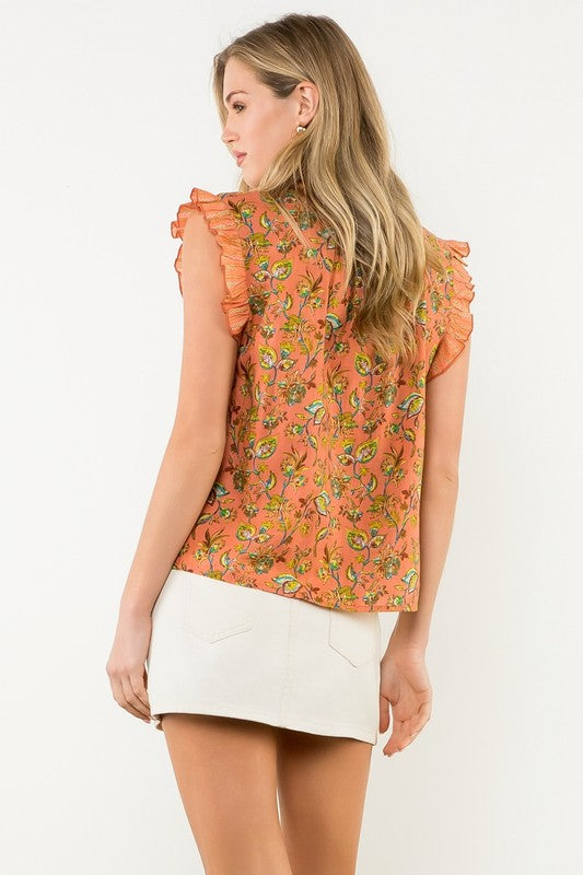 Coral Bloom Ruffle Sleeve top