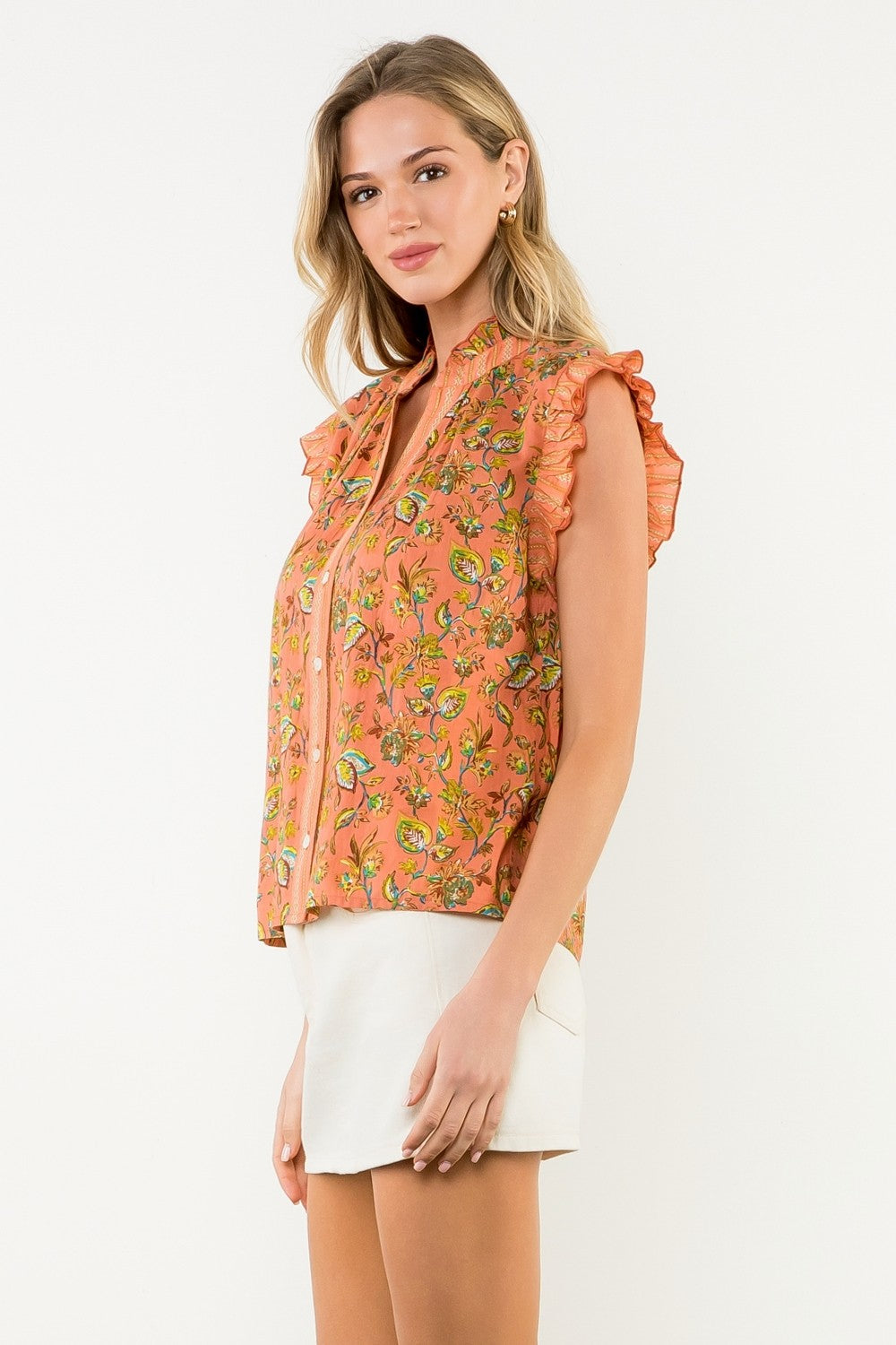 Coral Bloom Ruffle Sleeve top
