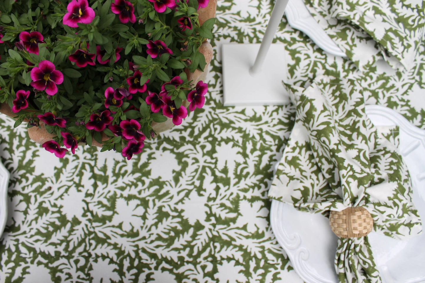 Pressed Florals Tablecloth In Olive