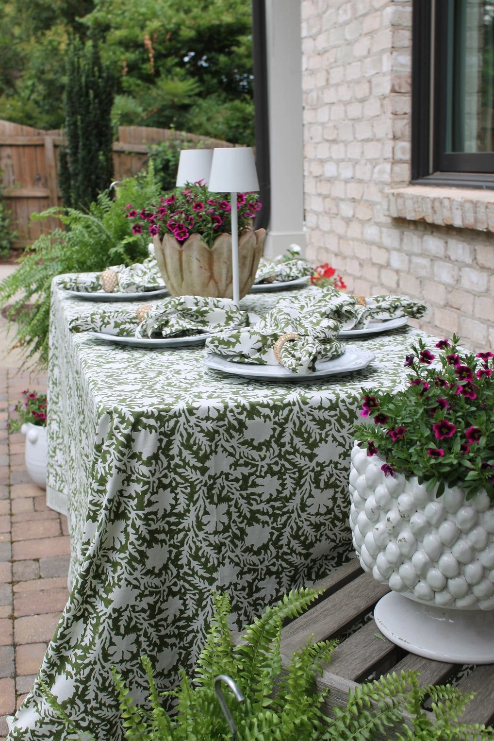 Pressed Florals Tablecloth In Olive