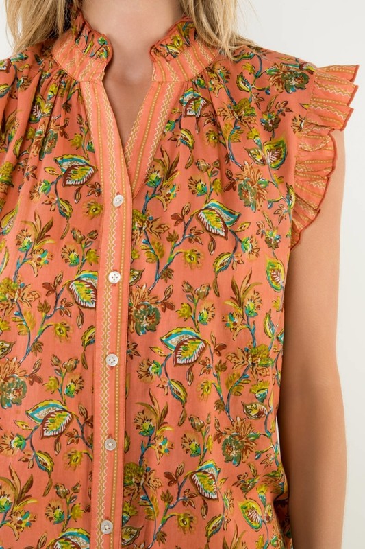 Coral Bloom Ruffle Sleeve top