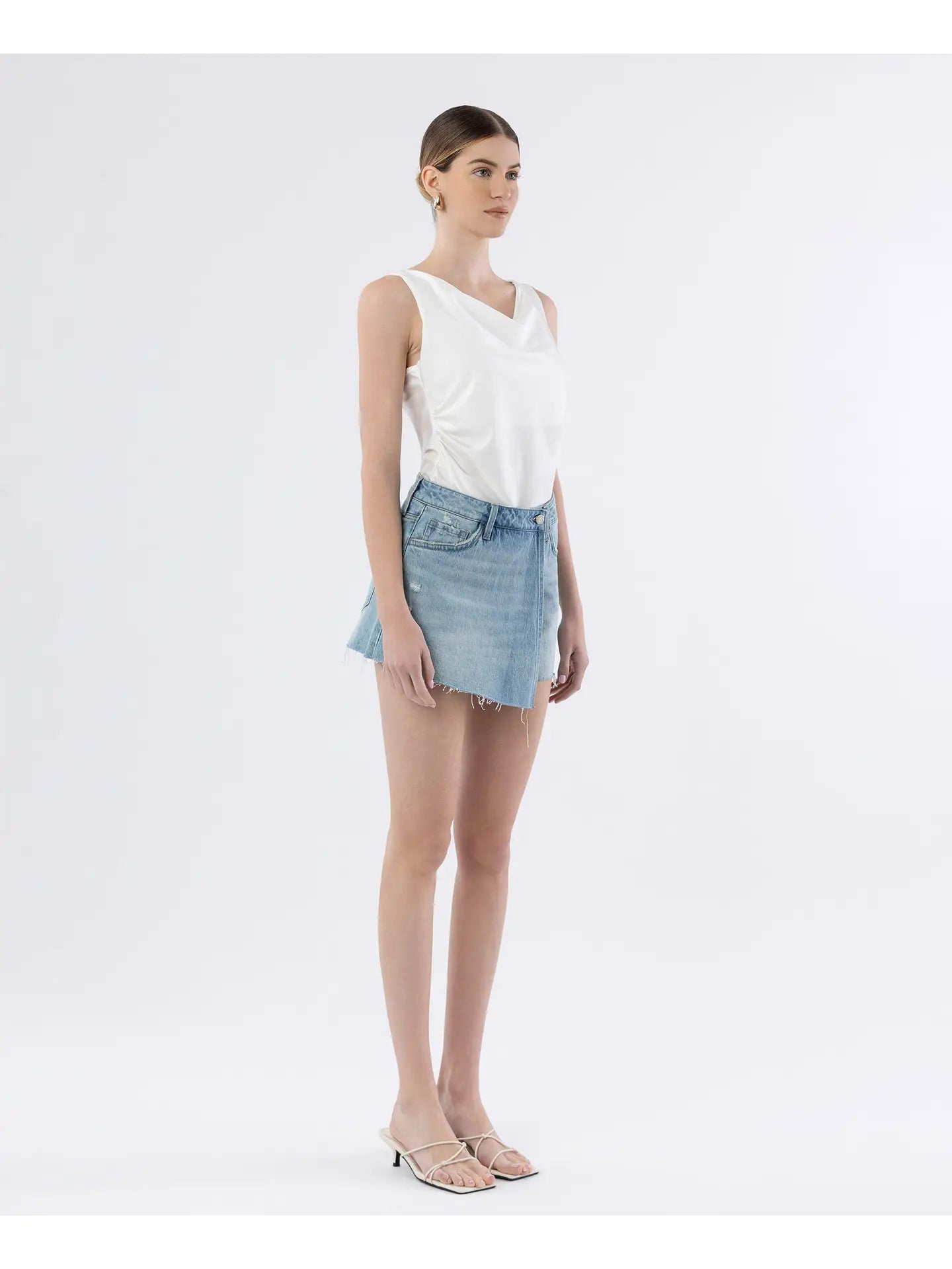 High Rise Denim Wrap Skort