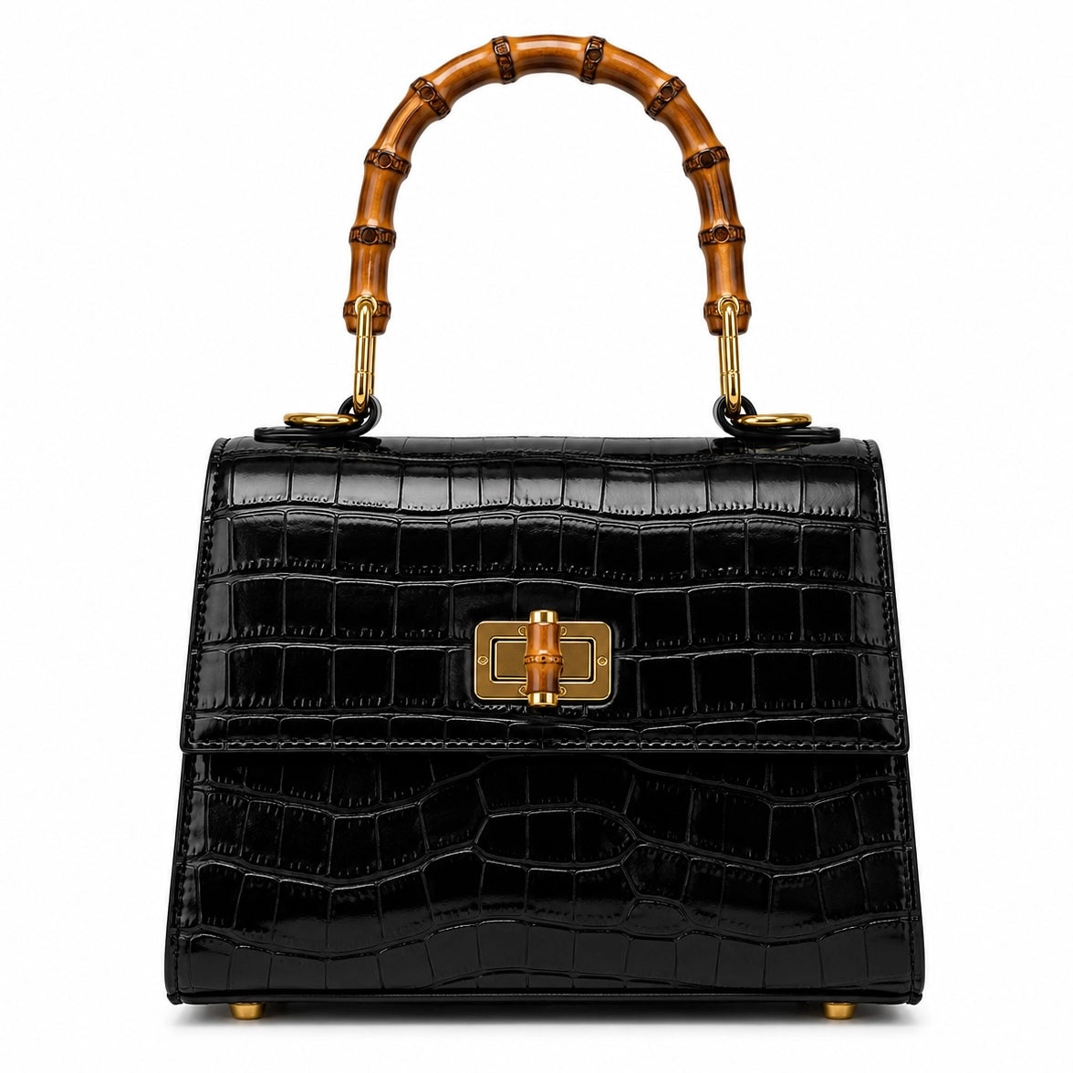 Audrey Croc-Embossed Crossbody Bag | Black