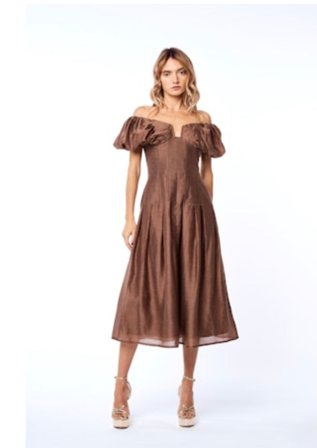 Ciebon Lottie Cocoa Puff Sleeve Midi Dress