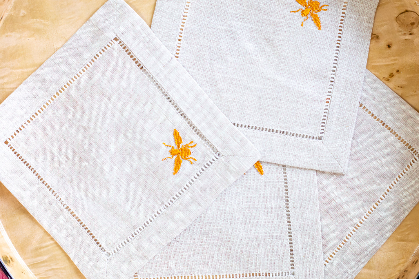 Bee Linen Coasters, Set of Four