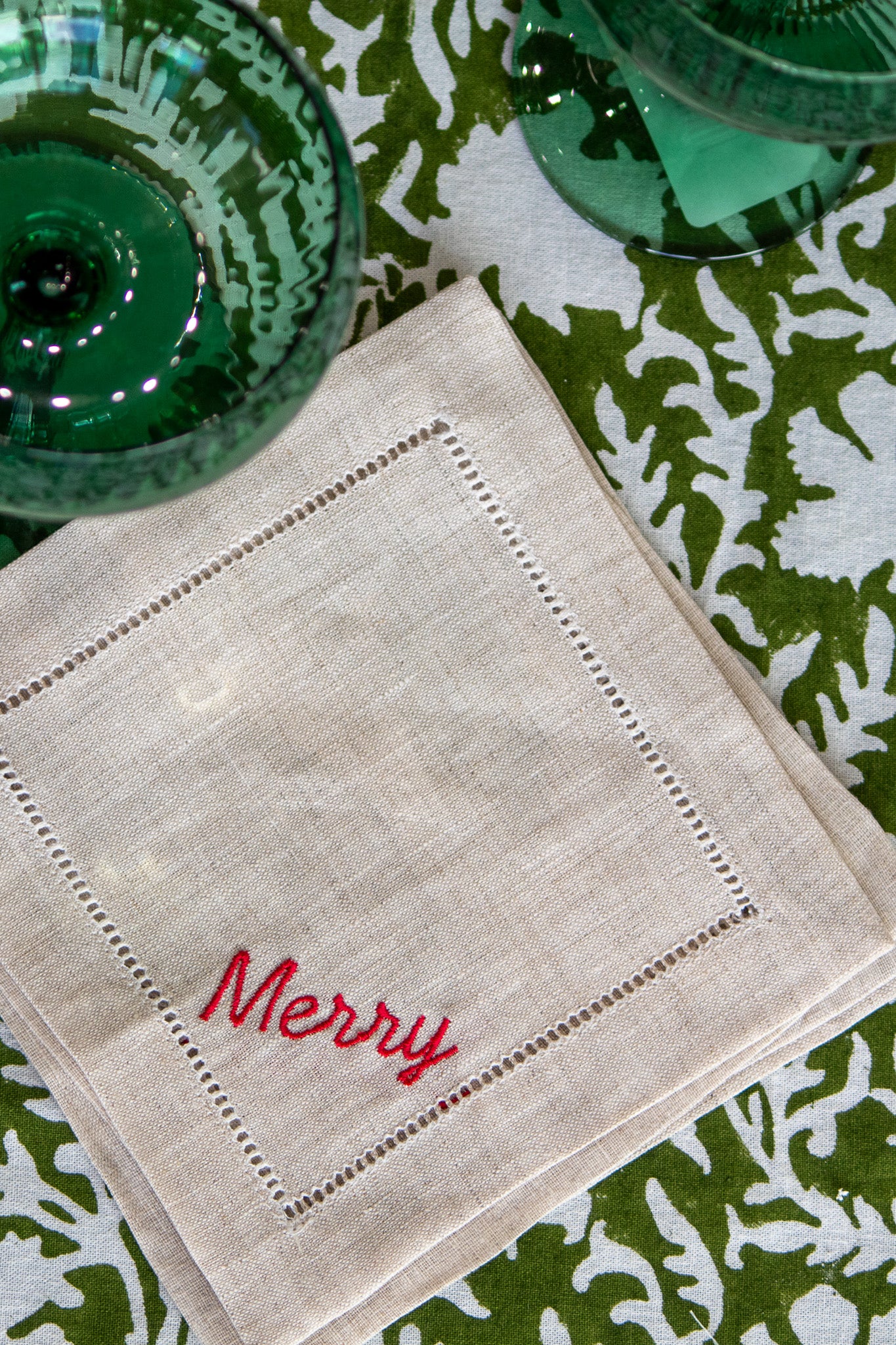 Red Christmas Sentiments Linen Coasters
