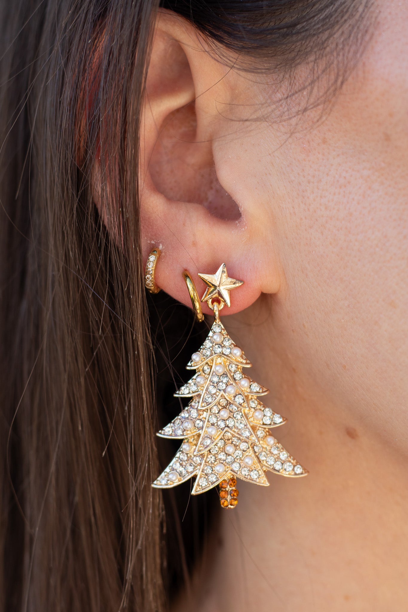 Golden Star Christmas Tree Earrings