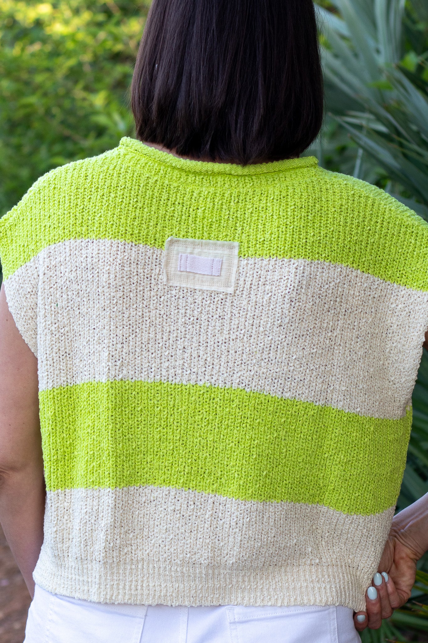 Lime and Ecru Striped Sleeveless Sweater