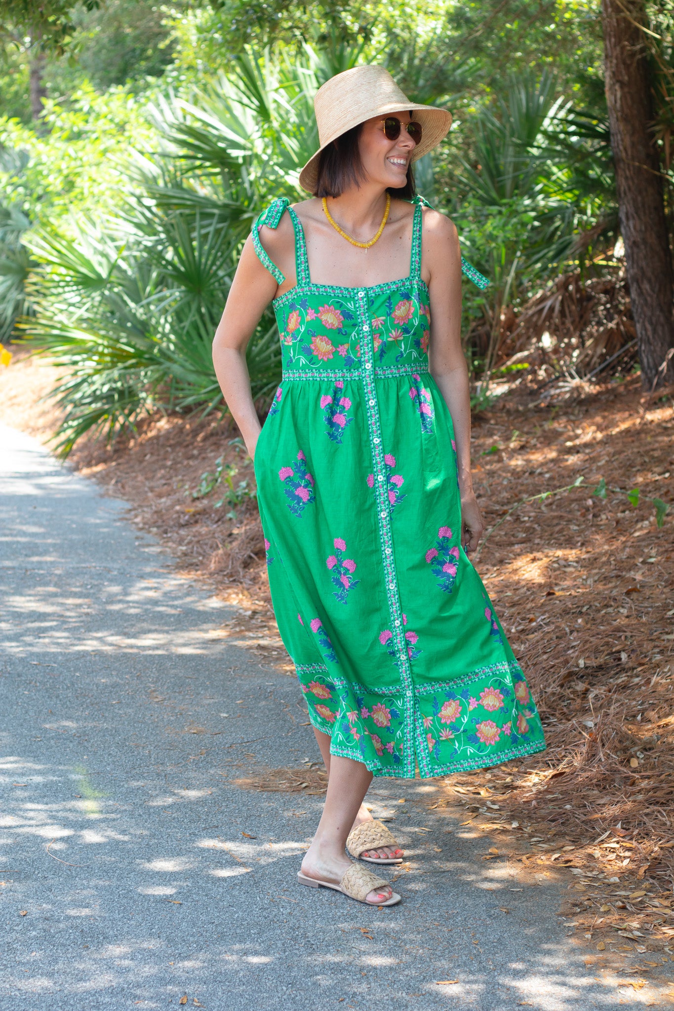 Palm Petal Tie Strap Dress