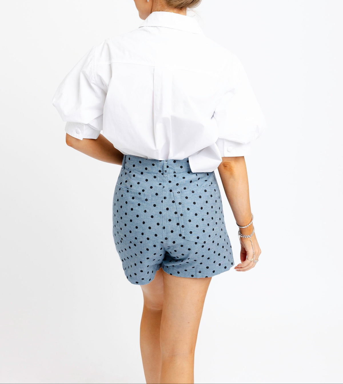 Polka Dot Denim Wrap Skort