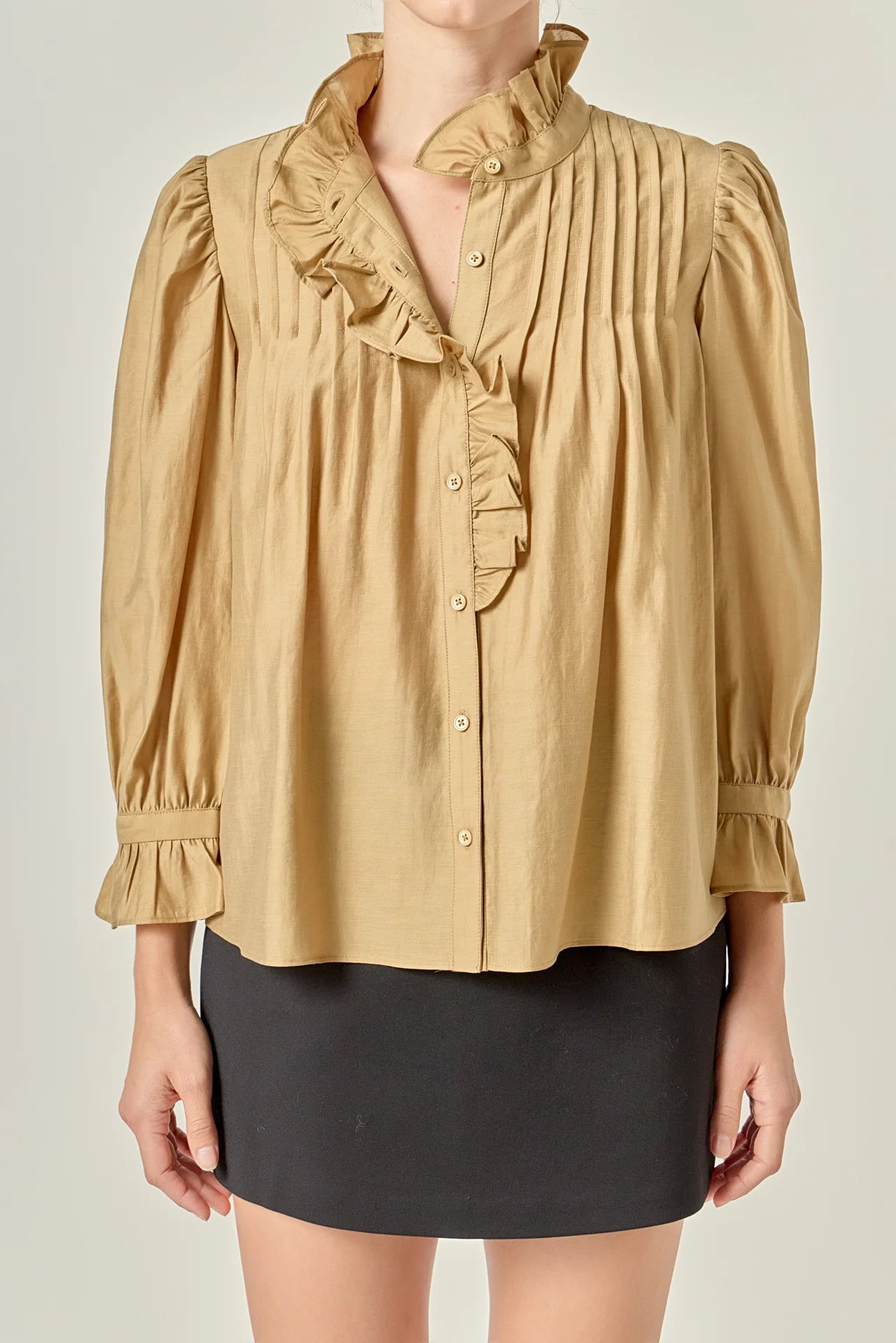 Olive Ruffle Detail Blouse