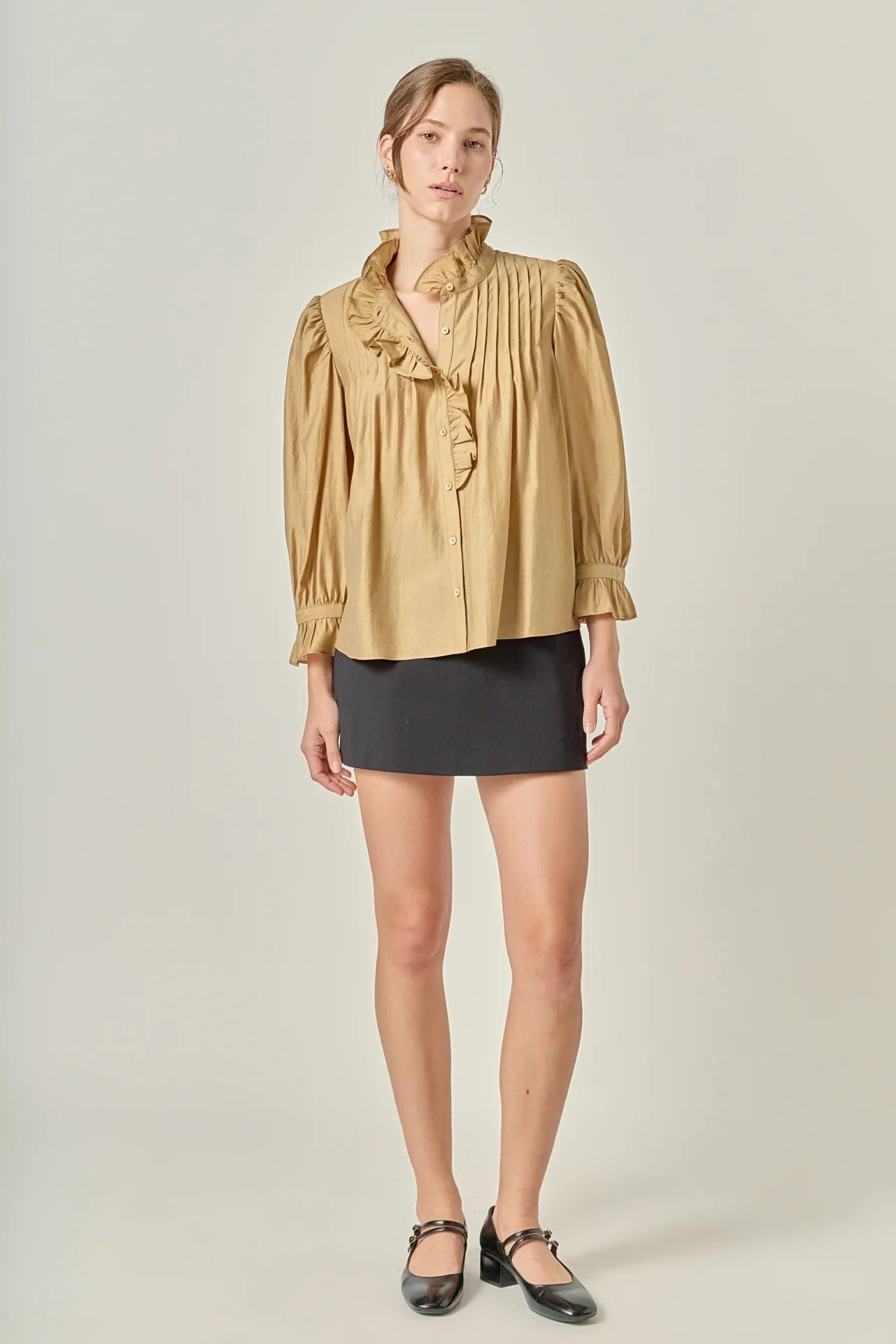 Olive Ruffle Detail Blouse