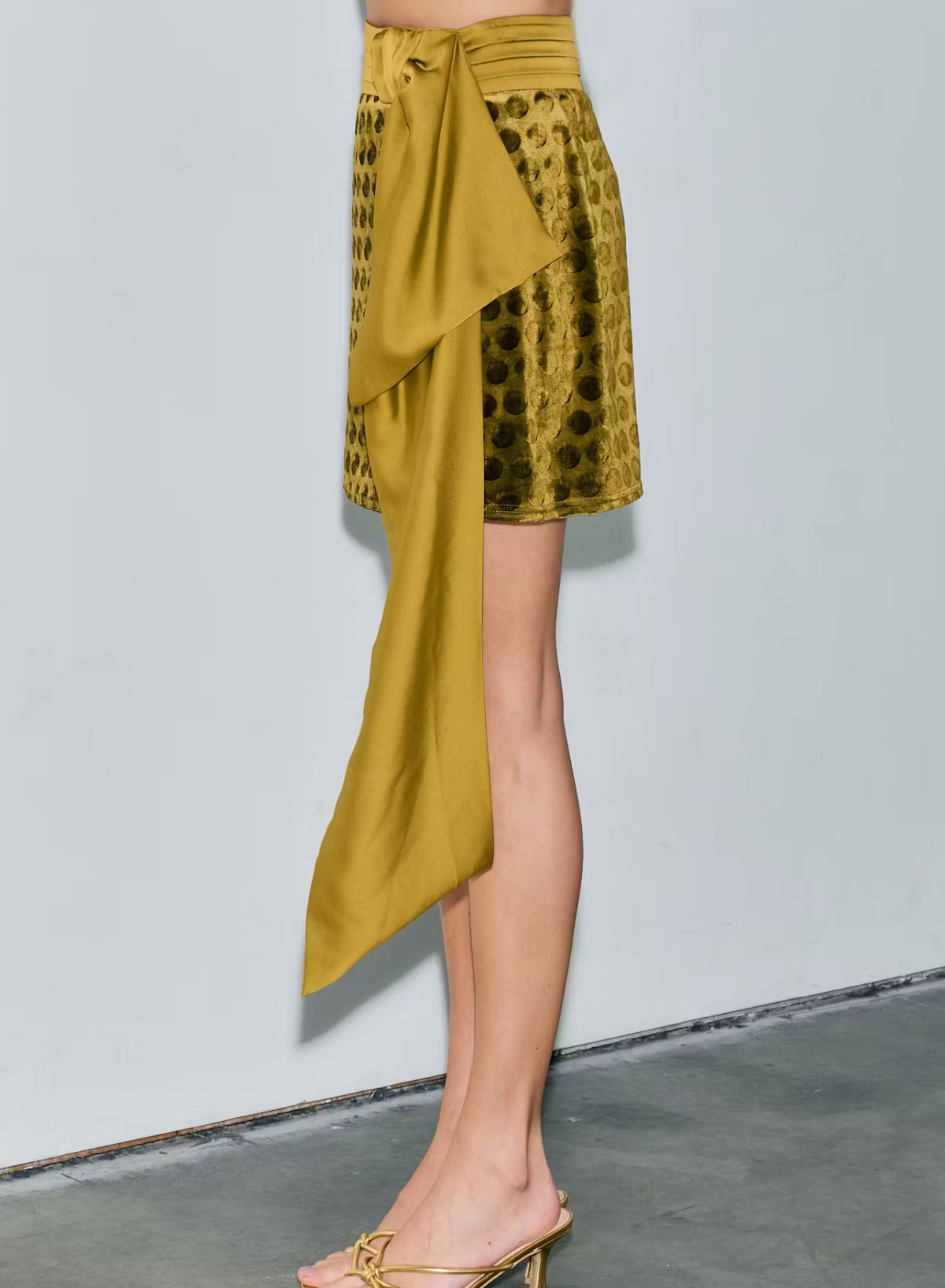 Chartreuse Velvet Polka Dot Skirt
