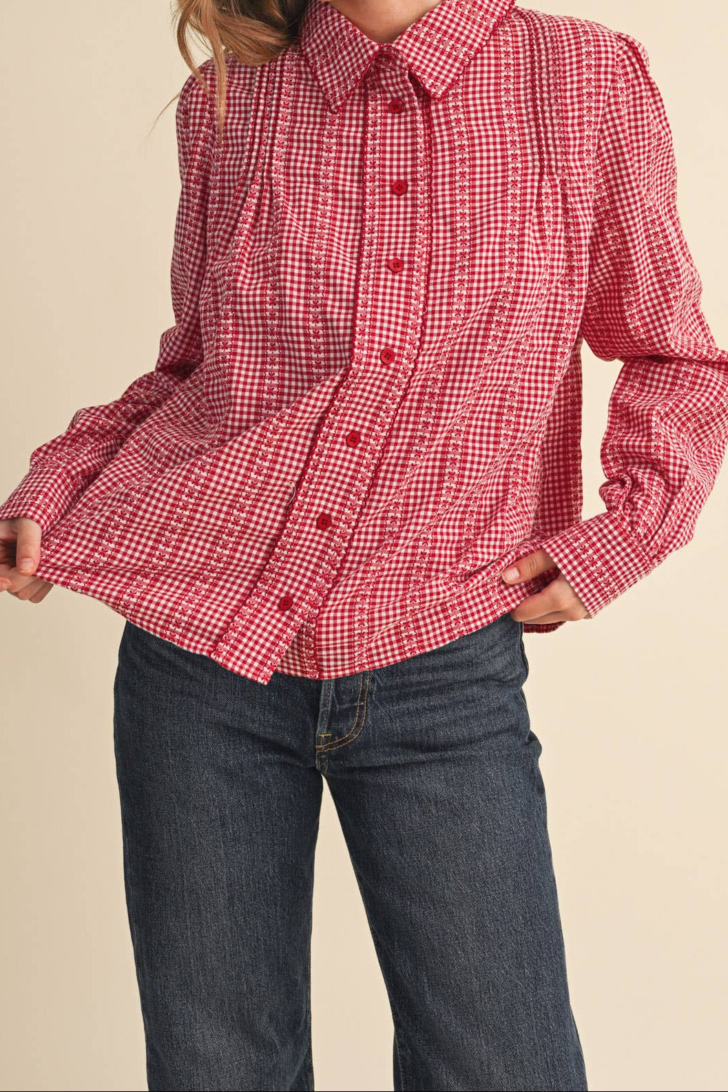 Bennett Textured Blouse – Red