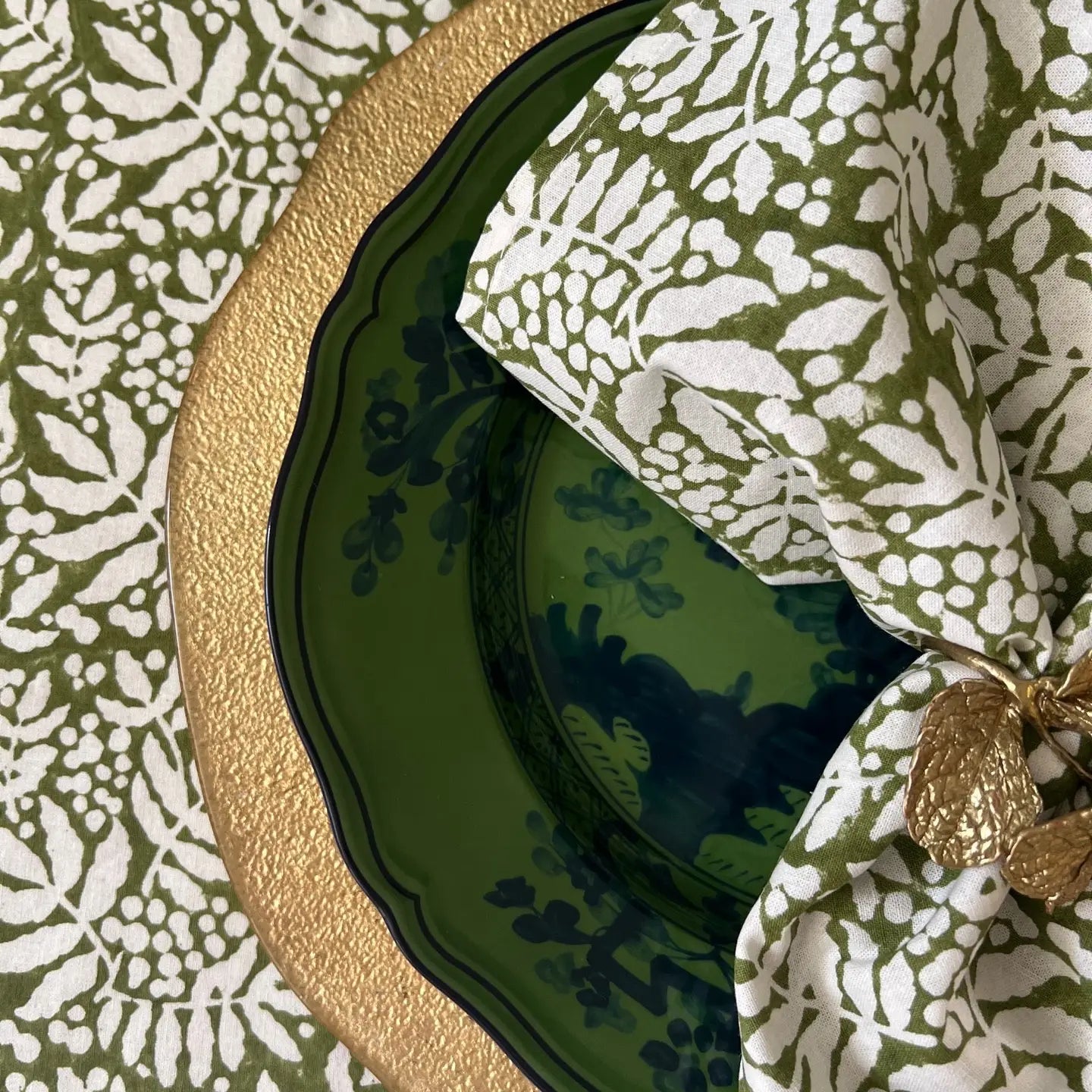 Gathered Garden Napkins in Moss Green- Set of 4