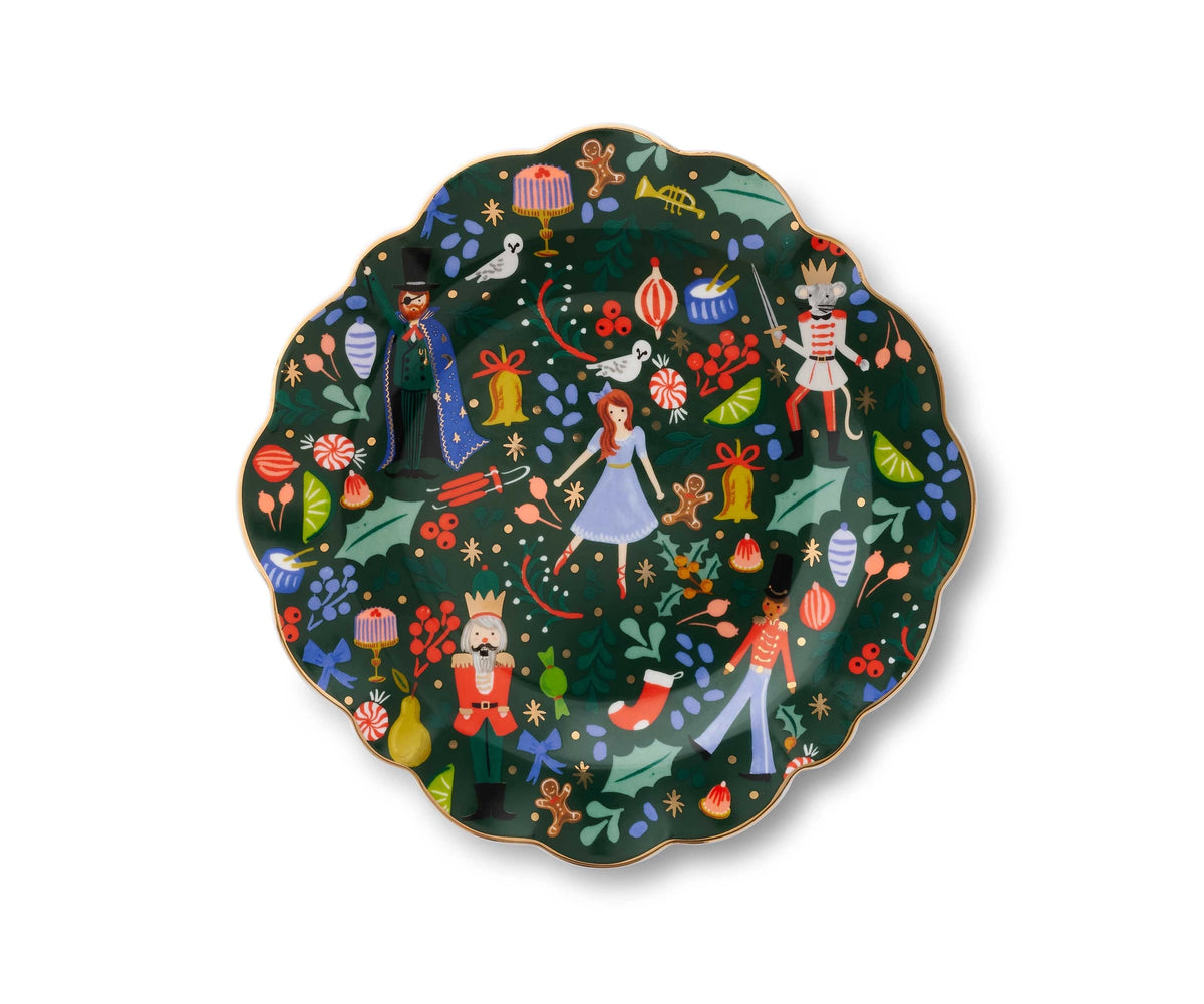 Nutcracker Green Floral Porcelain Dessert Plate