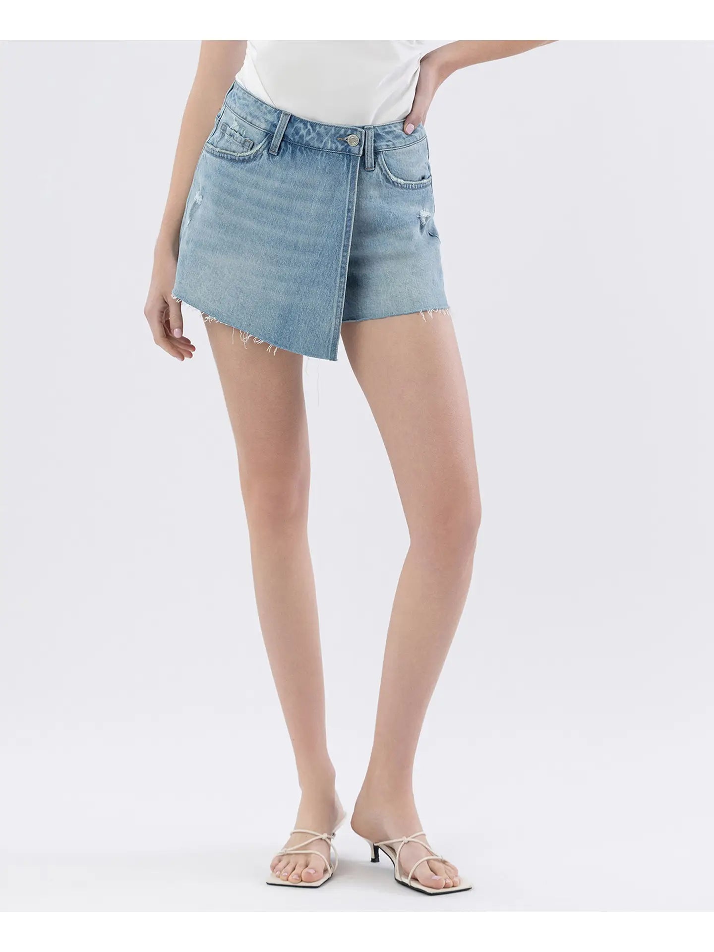 High Rise Denim Wrap Skort
