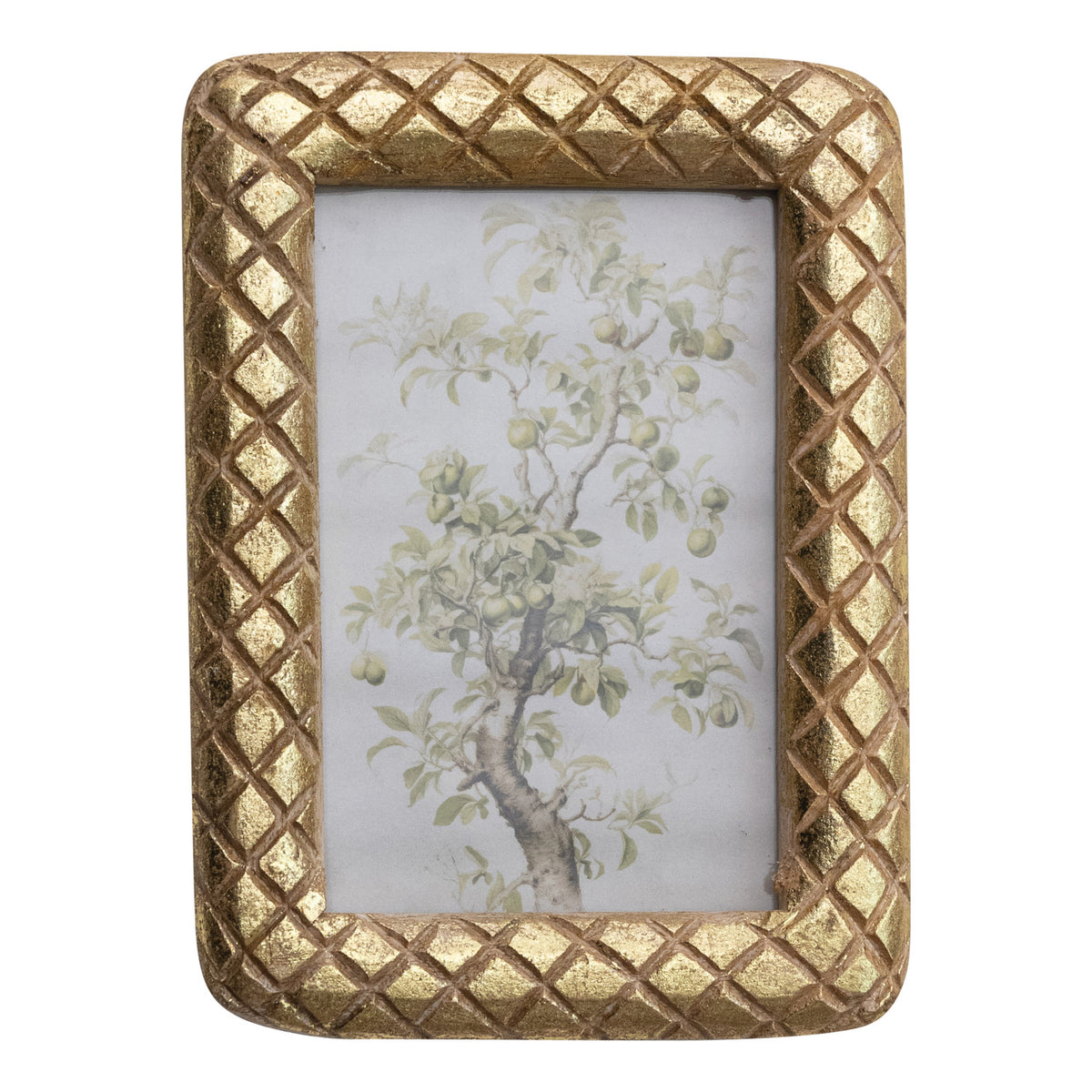 Gold Diamond Carved Wood Photo Frame
