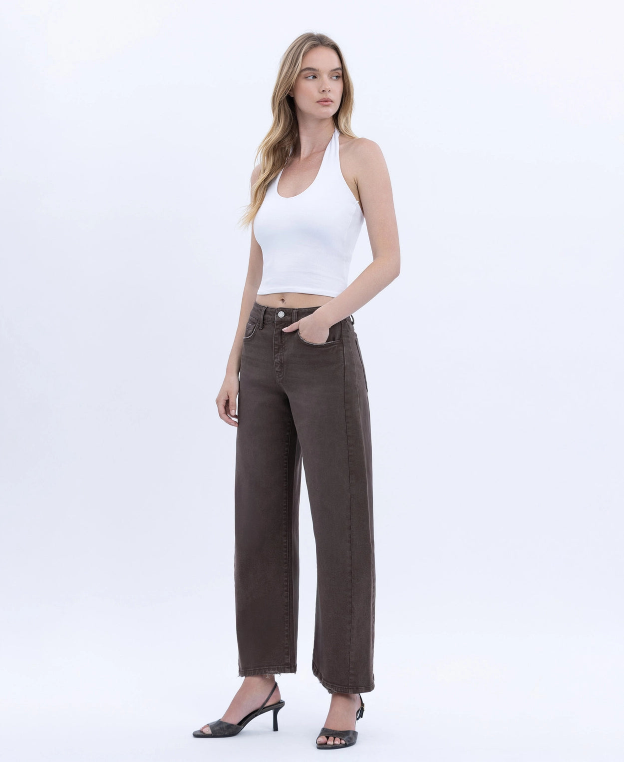Brown Super High Rise Ankle Barrel Jeans