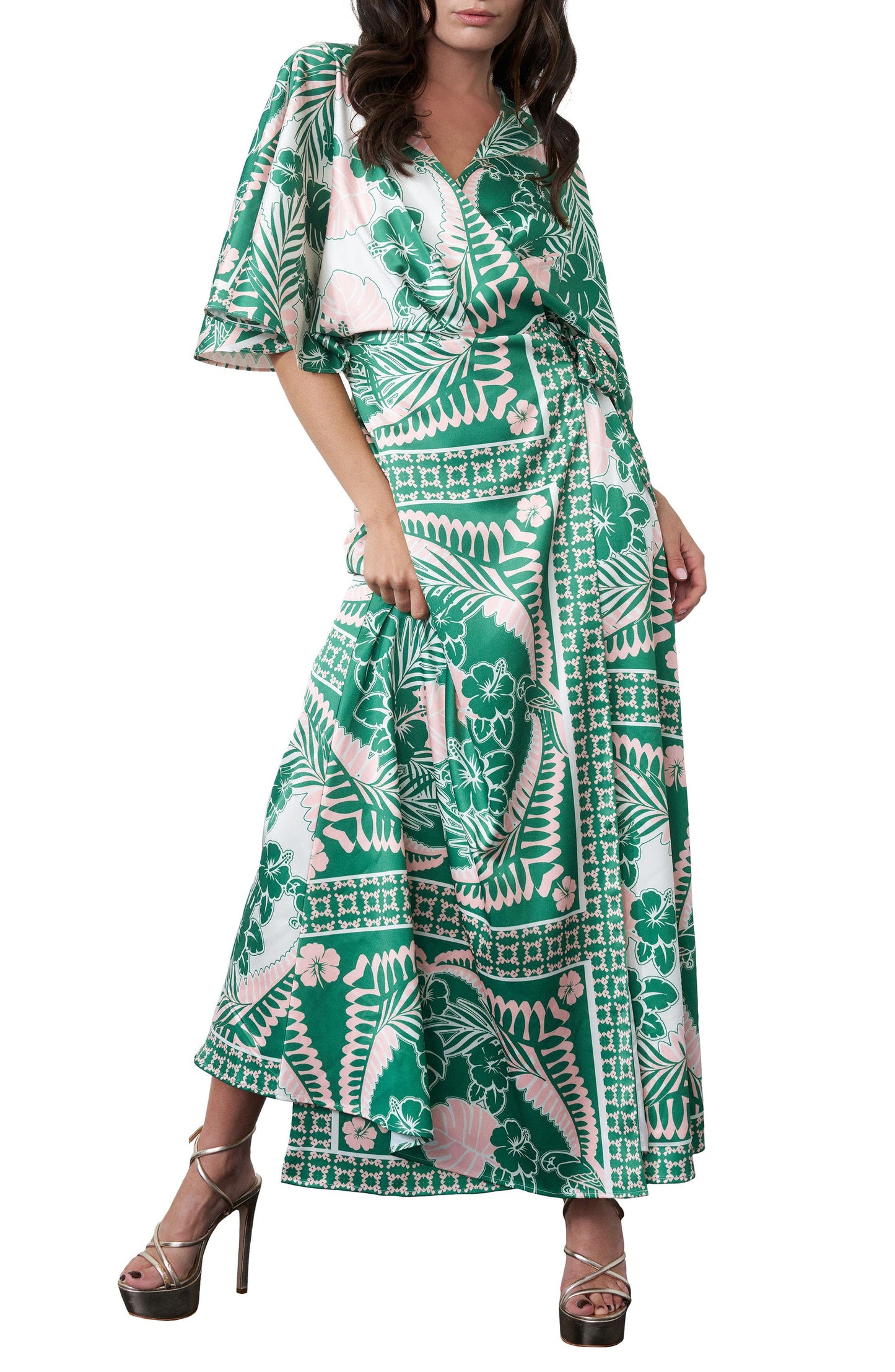 Emerald Rose Satin Wrap Dress