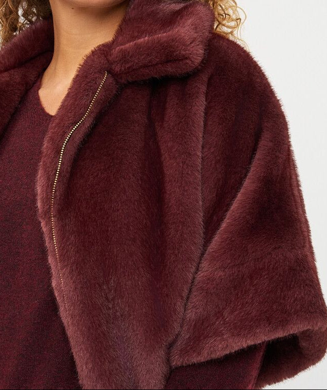 Merlot Faux Fur Poncho Coat