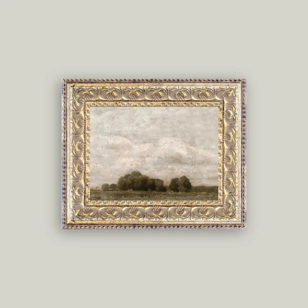 Tree and Cloud Landscape Framed Antique Art
