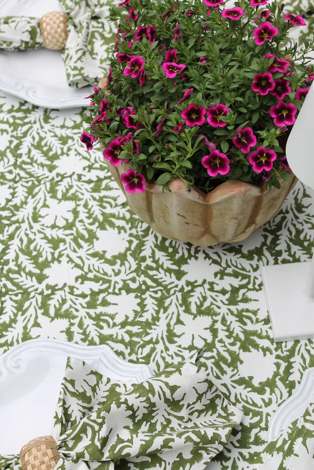 Pressed Florals Tablecloth In Olive