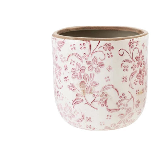 Large Stoneware Planter with Floral Pattern