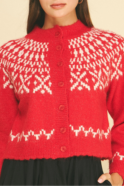 Red Scarlett Fair Isle Knit Cardigan