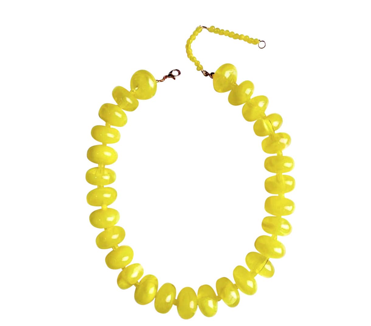 Yellow beaded necklace on a white background