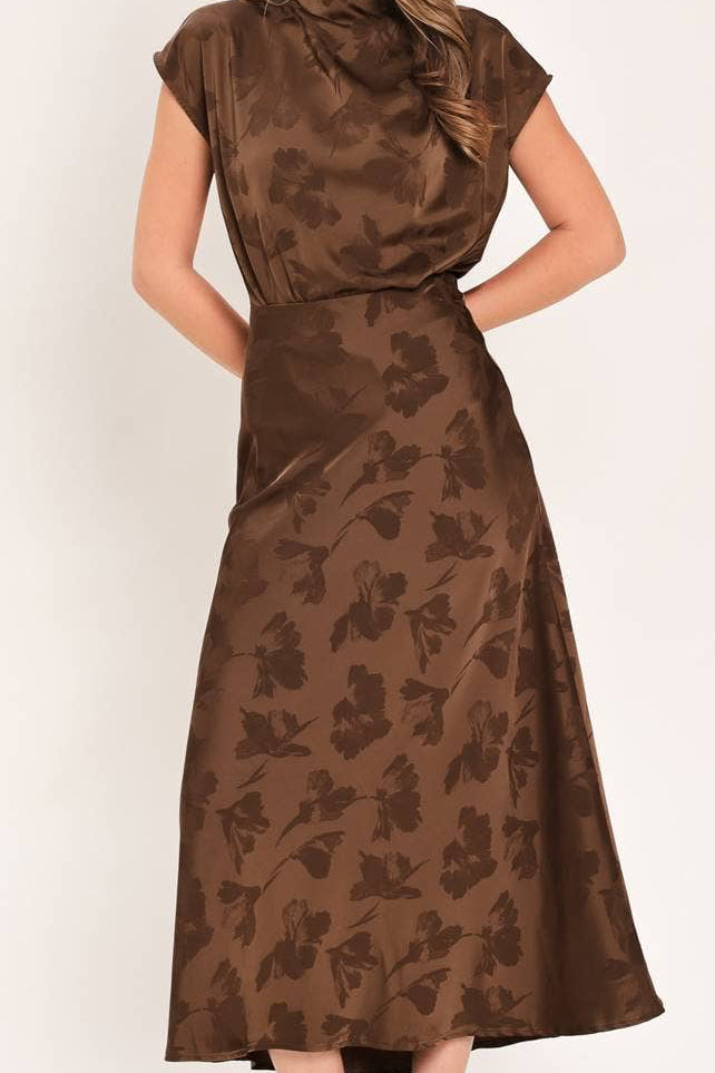 Chocolate Floral Jacquard Skirt