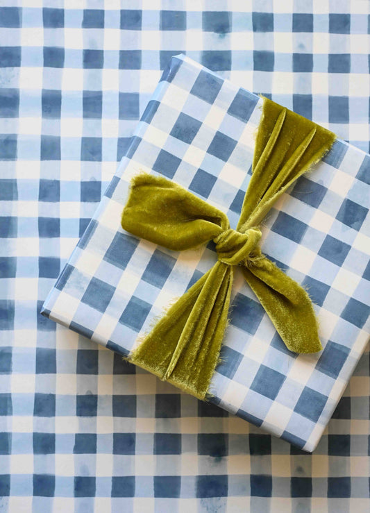 Bramble Blue Gingham Gift Wrap : Roll of 3 Sheets