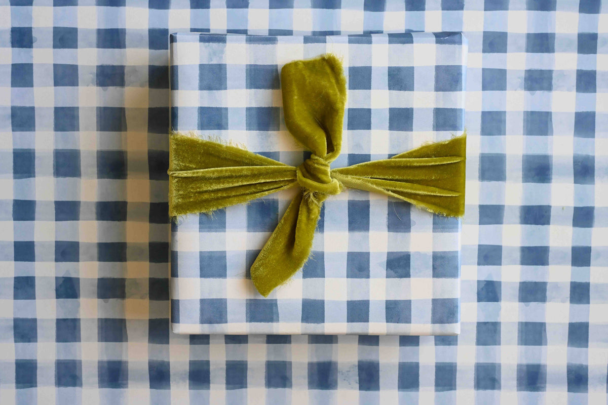 Bramble Blue Gingham Gift Wrap : Roll of 3 Sheets