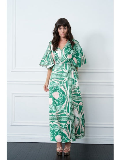 Emerald Rose Satin Wrap Dress