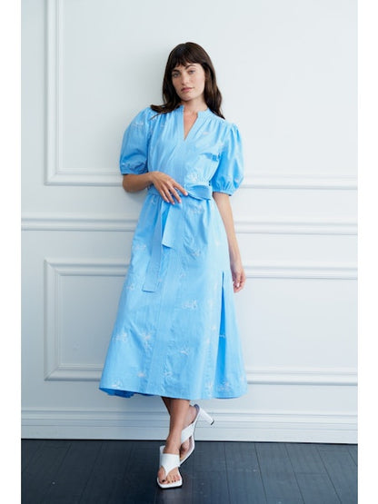 Coastal Cruisin’ Embroidered Blue Midi Dress