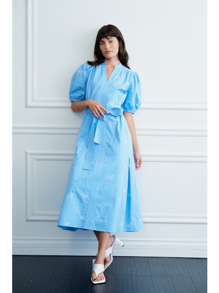 Coastal Cruisin’ Embroidered Blue Midi Dress