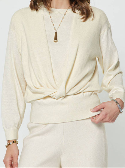 Cream Twist Front Knit Sweater