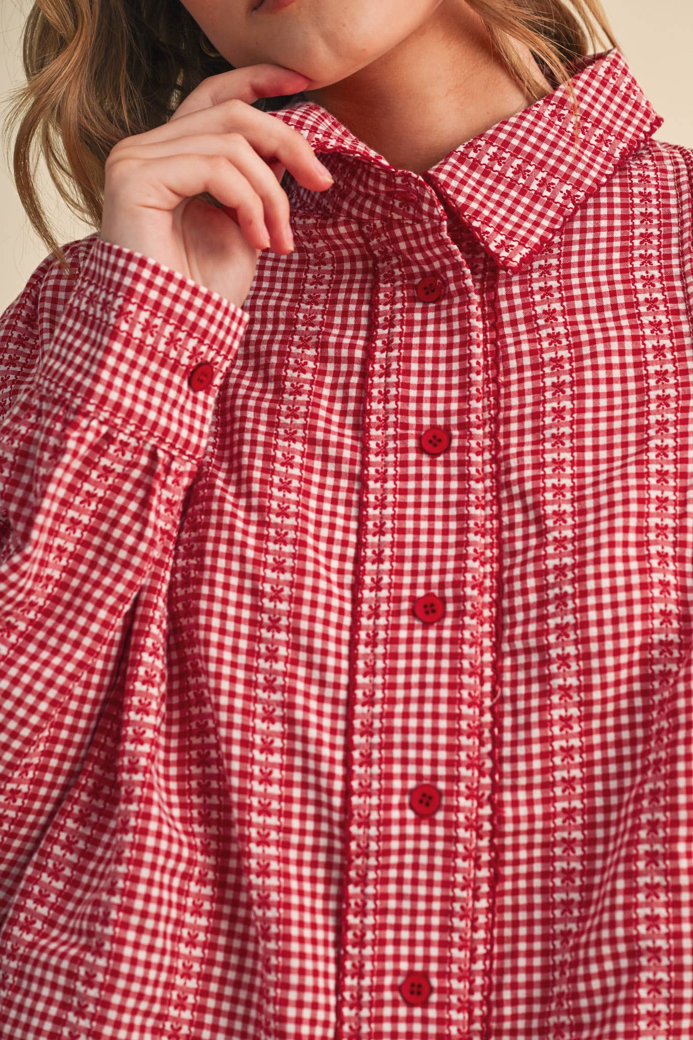 Bennett Textured Blouse – Red