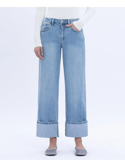 Super High Rise Cuffed Baggy Straight Jeans